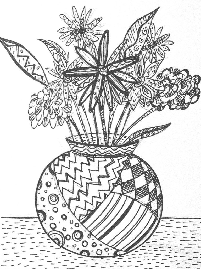 Flowers in Vase - Line